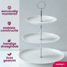 Cookinglife Etagère / serveertoren Food for Fun ø 16, 21 & 26 cm - 3-laags - 34 cm hoog