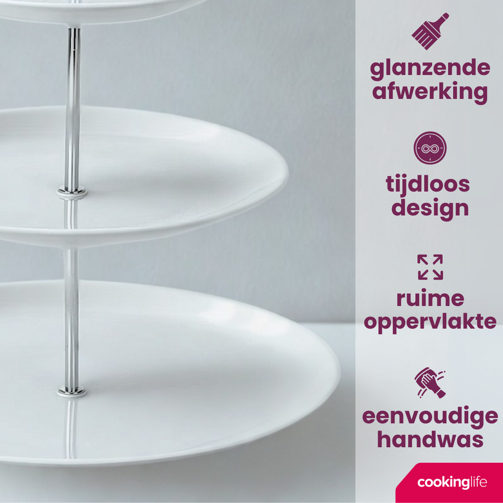 Cookinglife Etagère / serveertoren Food for Fun ø 16, 21 & 26 cm - 3-laags - 34 cm hoog