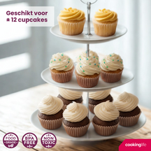 Cookinglife Etagère / serveertoren Food for Fun ø 16, 21 & 26 cm - 3-laags - 34 cm hoog