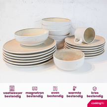 Cookinglife Serviesset Nola Sand reactive glaze 18-delig / 6 personen - 6 dinerborden, 6 ontbijtborden en 6 kommen