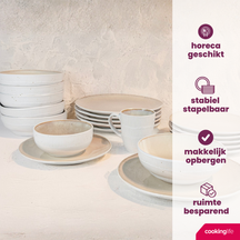 Cookinglife Serviesset Nola Sand reactive glaze 18-delig / 6 personen - 6 dinerborden, 6 ontbijtborden en 6 kommen