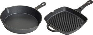 Blackwell Pannenset Gietijzer - Koekenpan ø 25 cm & Grillpan 23 x 23 cm - zonder anti-aanbaklaag 2-Delig