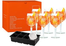 Aperol Spritz Glazen - 450 ml - Officeel Glas - 6 stuks + ijsblokjesvorm voor 8 grote ijsblokjes