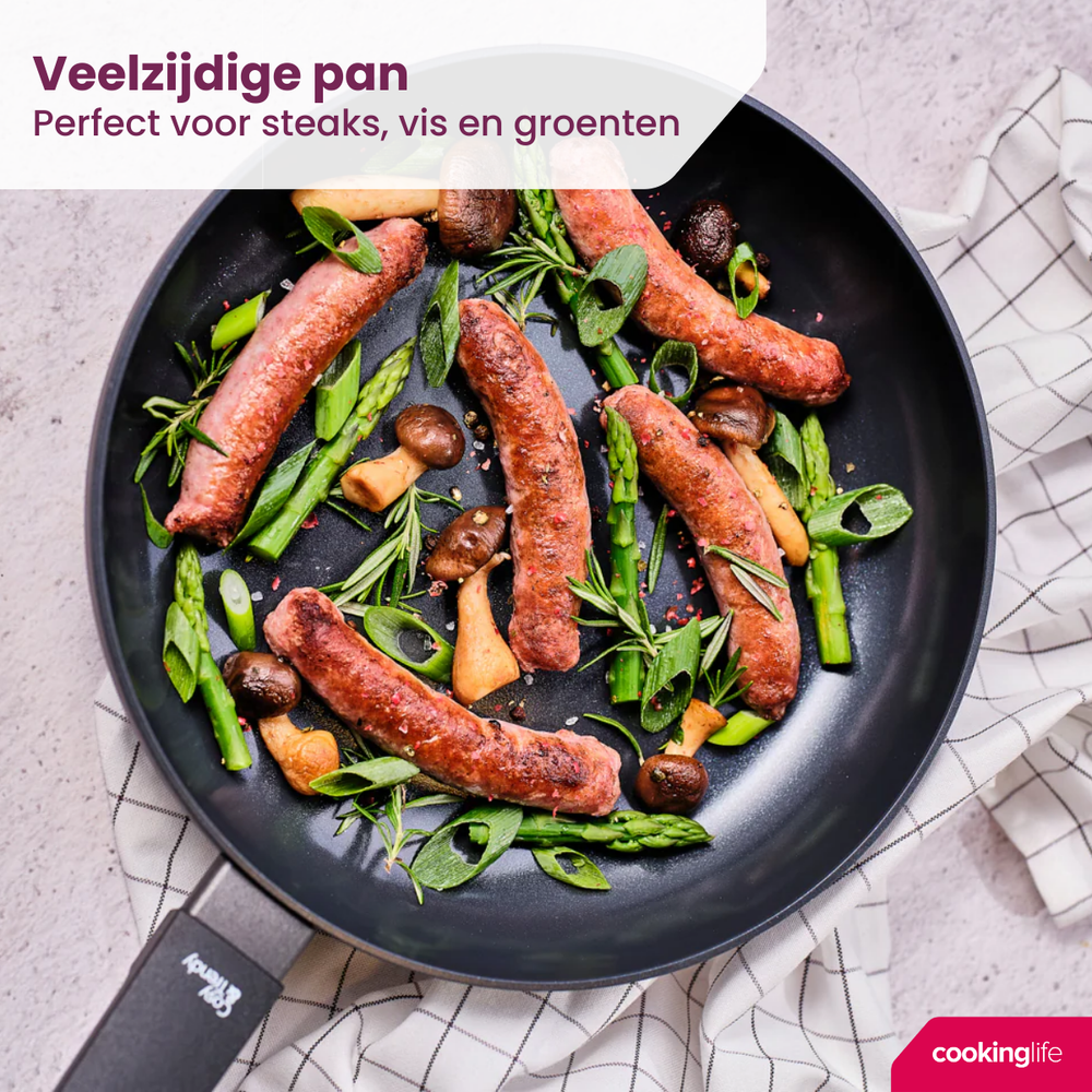 Cookinglife Koekenpannenset Black Cera - ø 24 & 28 cm - keramische anti-aanbaklaag - geschikt voor alle warmtebronnen