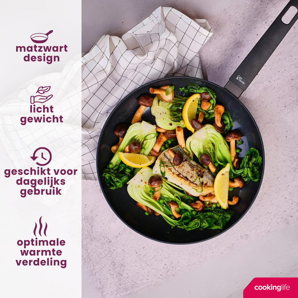 Cookinglife Koekenpan Black Cera - ø 28 cm - keramische anti-aanbaklaag - geschikt voor alle warmtebronnen