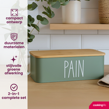 Cookinglife Brooddoos - Broodtrommel met bamboe snijplank - Groen