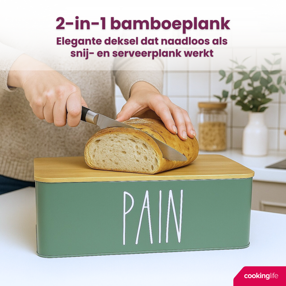 Cookinglife Brooddoos - Broodtrommel met bamboe snijplank - Groen
