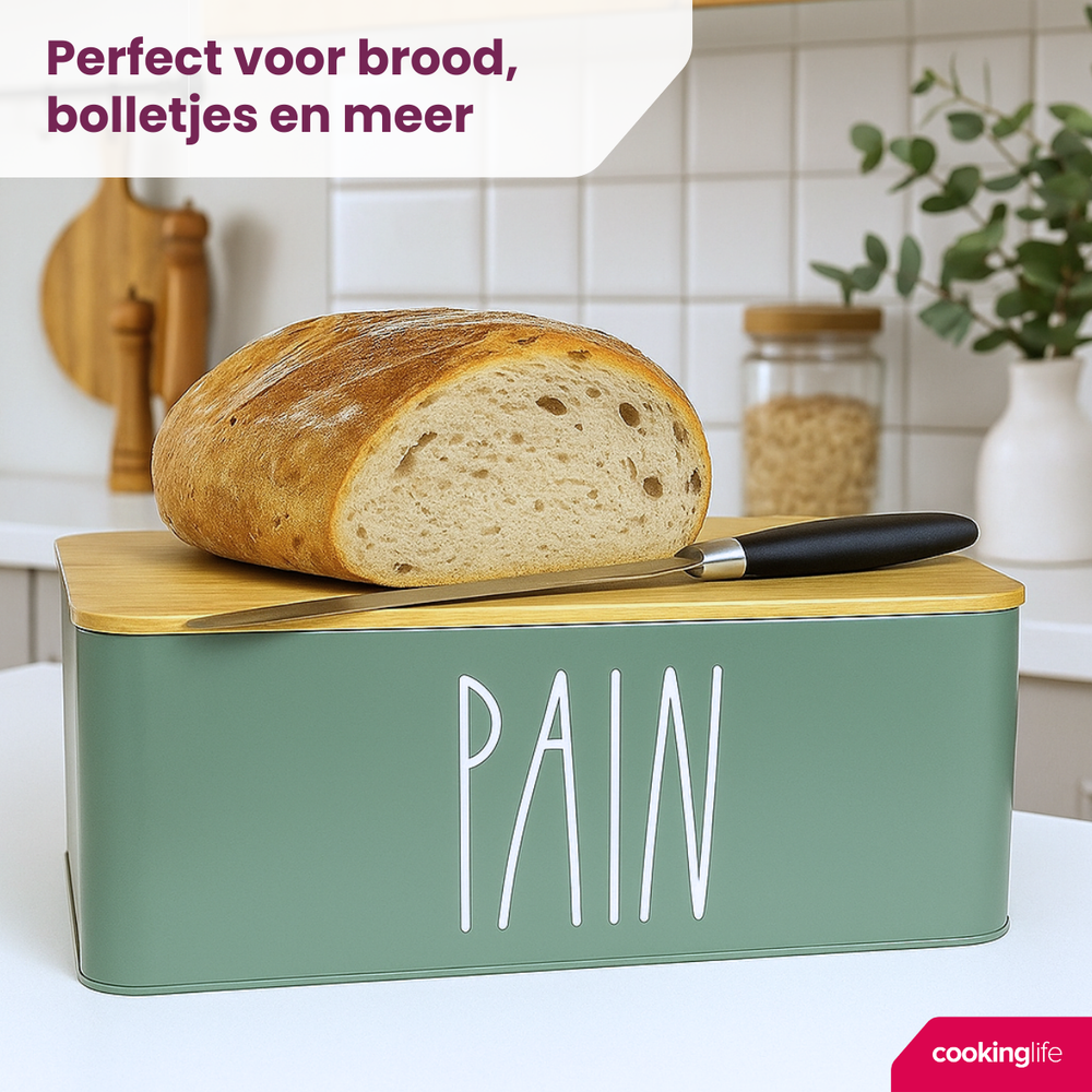 Cookinglife Brooddoos - Broodtrommel met bamboe snijplank - Groen