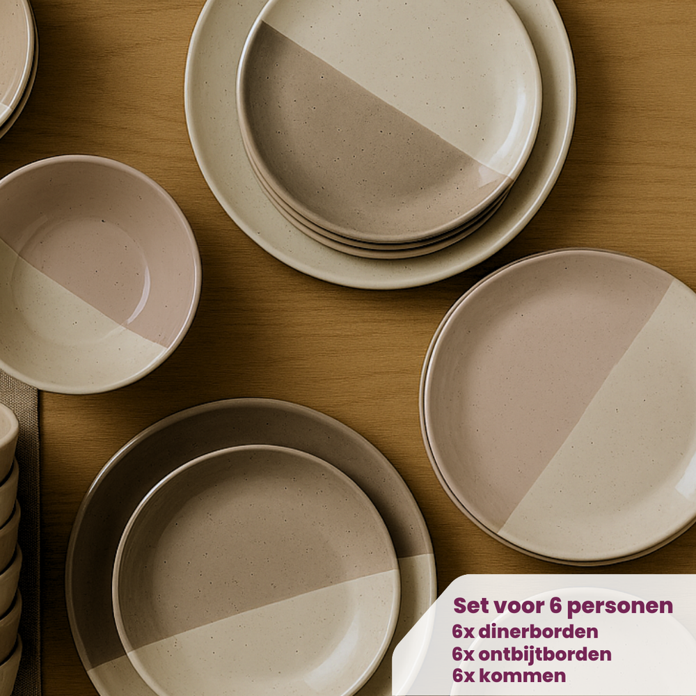 Cookinglife Serviesset Leem 18-delig / 6 personen - 6 dinerborden, 6 ontbijtborden en 6 kommen