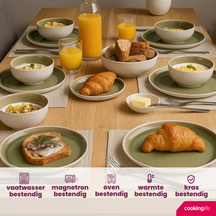 Cookinglife Serviesset Mos Groen 18-delig / 6 personen - 6 dinerborden, 6 ontbijtborden en 6 kommen