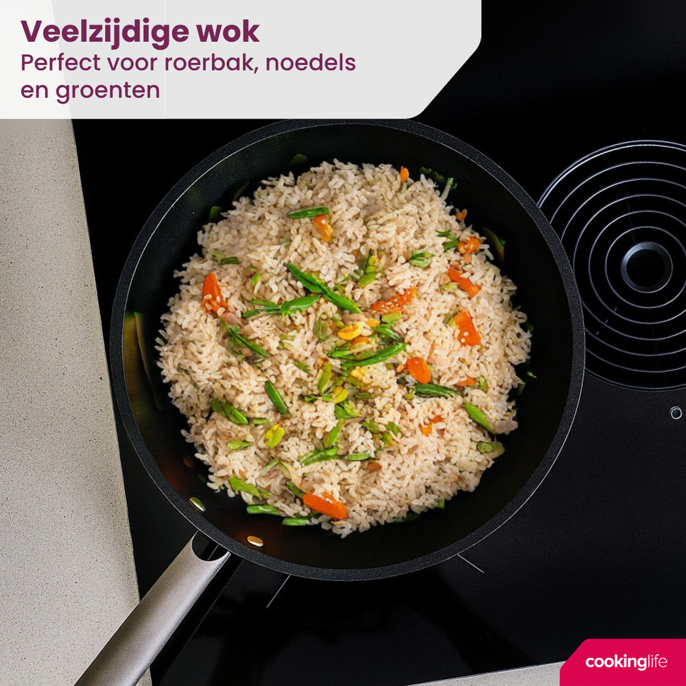 Cookinglife Wokpan ProForge ø 28 cm - keramische anti-aanbaklaag - geschikt voor alle warmtebronnen