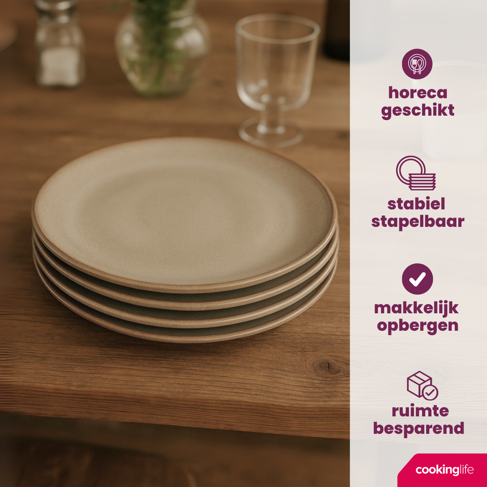 Cookinglife Dinerborden Sabi Beige ø 26 cm - 6 Stuks