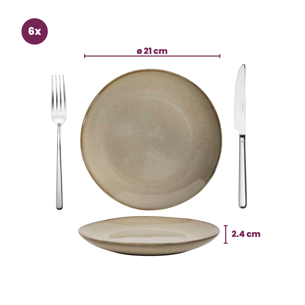 Cookinglife Ontbijtborden / Dessertborden Sabi Beige ø 21 cm - 6 Stuks