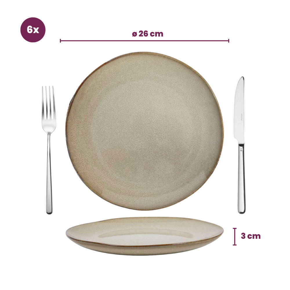 Cookinglife Dinerborden Sabi Beige ø 26 cm - 6 Stuks