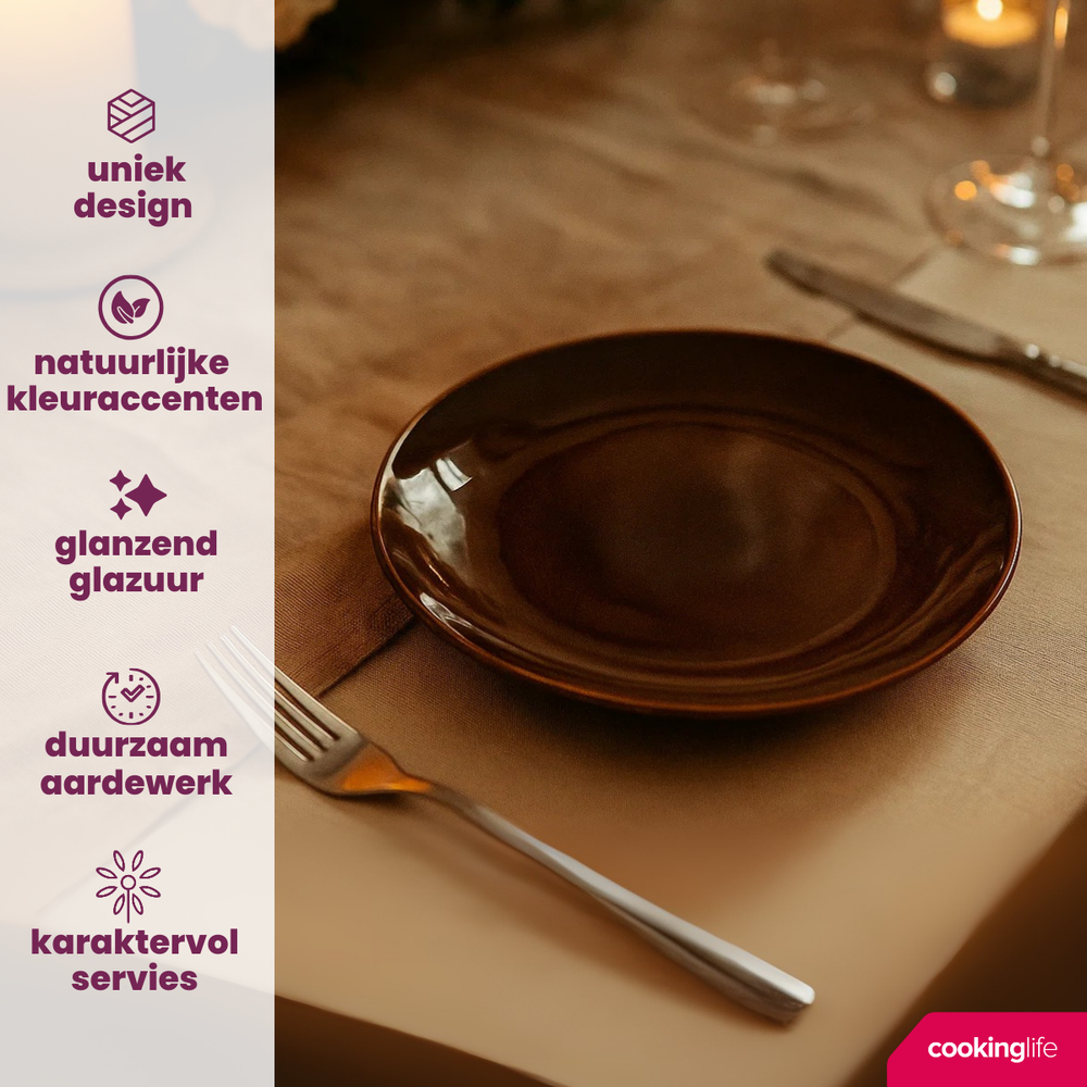 Cookinglife Ontbijtborden / Dessertborden Sabi Bruin ø 21 cm - 6 Stuks