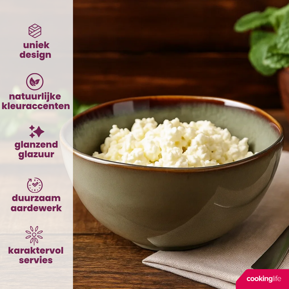 Cookinglife Serviesset Sabi Groen 18-delig / 6 personen - 6 dinerborden, 6 ontbijtborden en 6 kommen