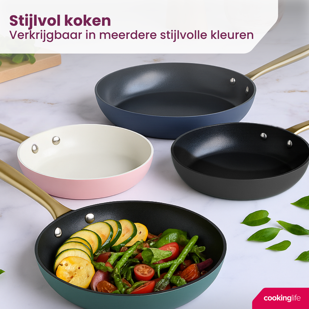 Cookinglife Koekenpannenset Style Groen - ø 24 & 28 cm - keramische anti-aanbaklaag - geschikt voor alle warmtebronnen