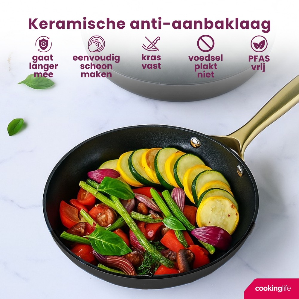 Cookinglife Koekenpannenset Style Zwart - ø 24 & 28 cm - keramische anti-aanbaklaag - geschikt voor alle warmtebronnen