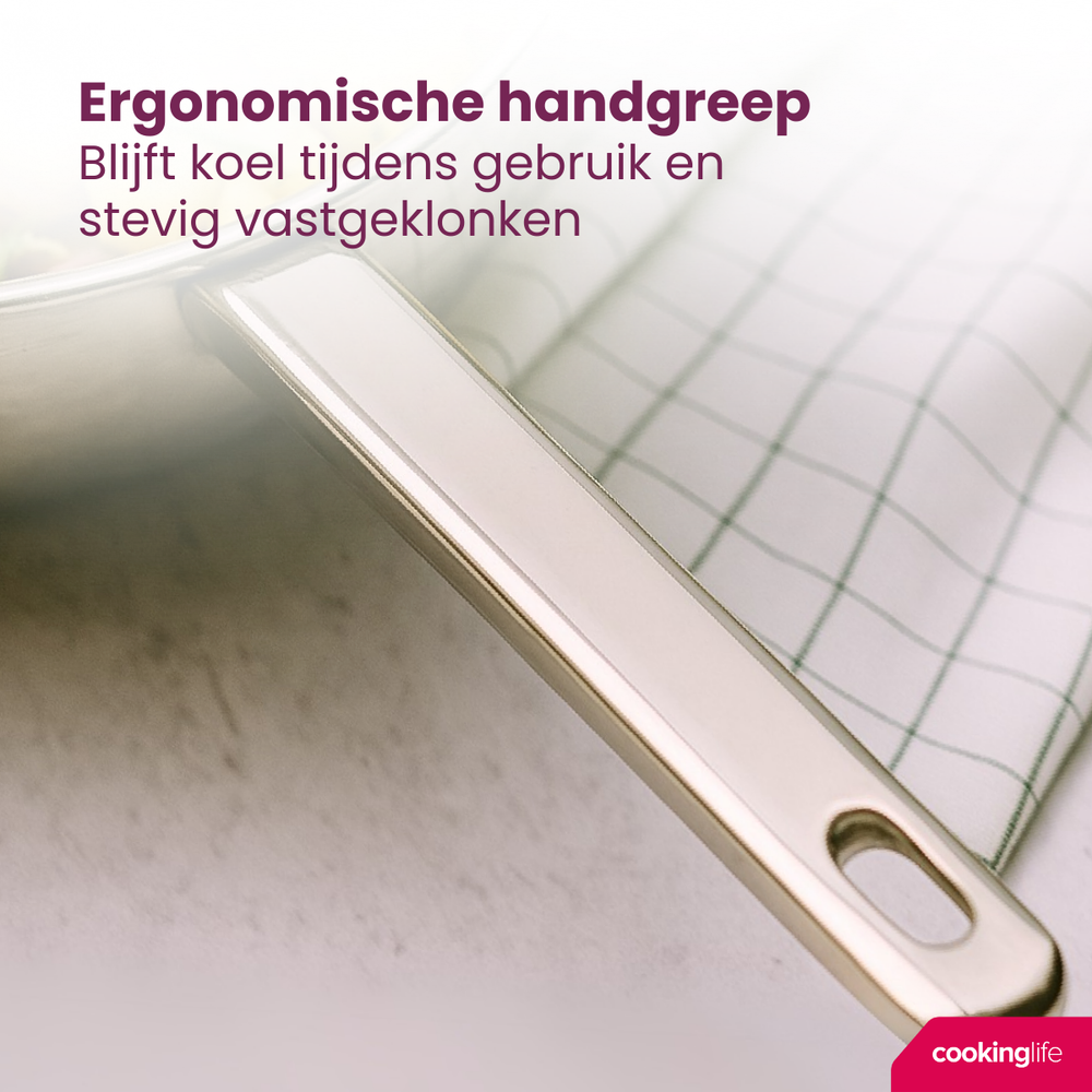 Cookinglife Koekenpan Superior RVS ø 28 cm - zonder anti-aanbaklaag - geschikt voor alle wartmebronnen - PFAS-vrij
