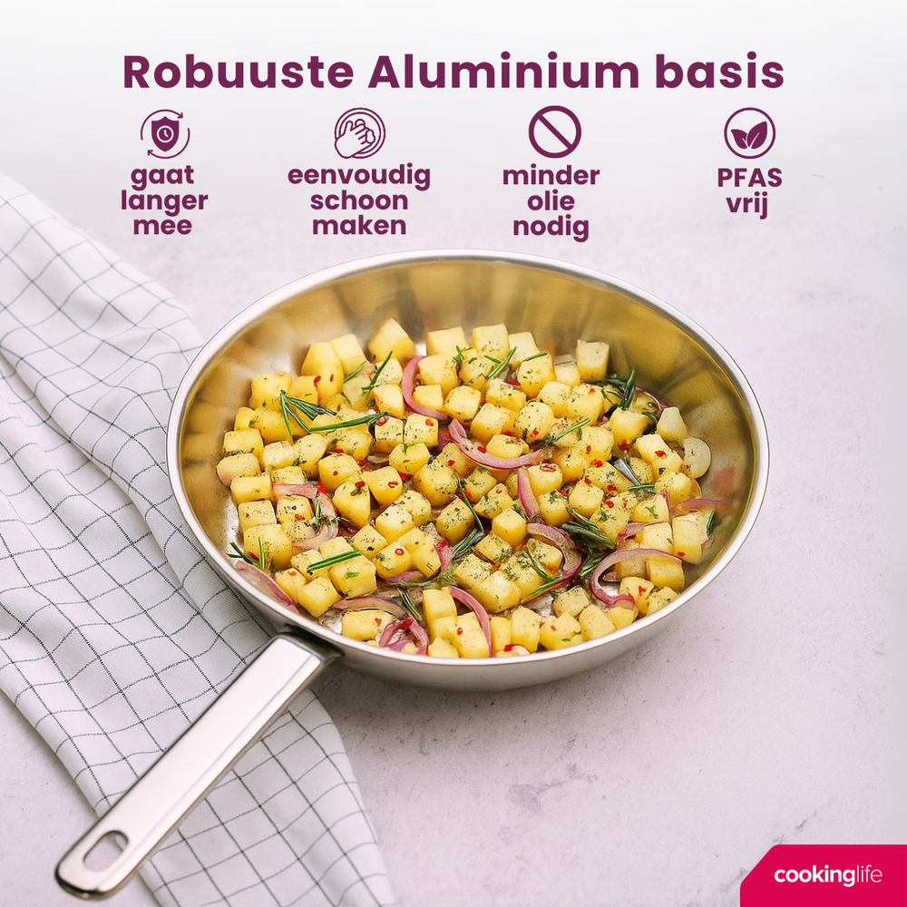 Cookinglife Koekenpannenset Superior - ø 24 & 28 cm - zonder anti-aanbaklaag - geschikt voor alle wartmebronnen