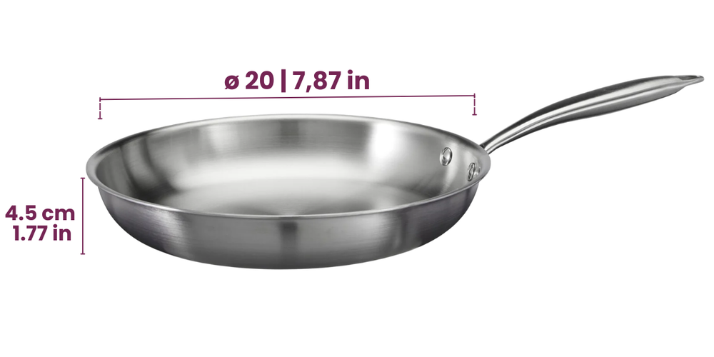 Cookinglife Koekenpan Superior Triply RVS ø 20 cm - geschikt voor alle warmtebronnen - zonder anti-aanbaklaag