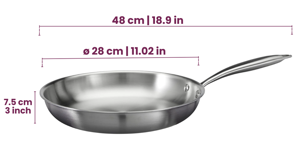 Cookinglife Koekenpan Superior Triply RVS ø 28 cm - geschikt voor alle warmtebronnen - zonder anti-aanbaklaag
