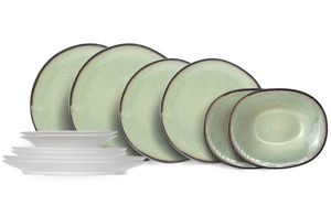 Cosy & Trendy Serviesset Fez - Groen 12-delig / 4 personen - 4 dinerborden, 4 ontbijtborden en 4 diepe borden