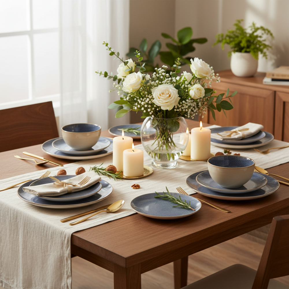 Cookinglife Serviesset Serene Blue 12-delig / 4 personen - 4 dinerborden, 4 ontbijtborden en 4 kommen