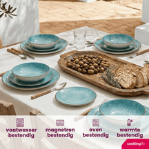 Cookinglife Serviesset Tela Blauw Porselein 12-delig / 4 pesonen - 4 dinerborden, 4 ontbijtborden en 4 diepe borden