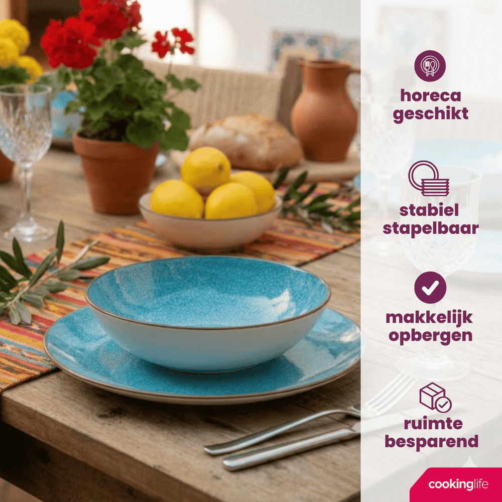 Cookinglife Serviesset Tela Blauw Porselein 12-delig / 4 pesonen - 4 dinerborden, 4 ontbijtborden en 4 diepe borden