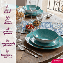Cookinglife Serviesset Tela Groen Porselein 12-delig / 4 pesonen - 4 dinerborden, 4 ontbijtborden en 4 diepe borden