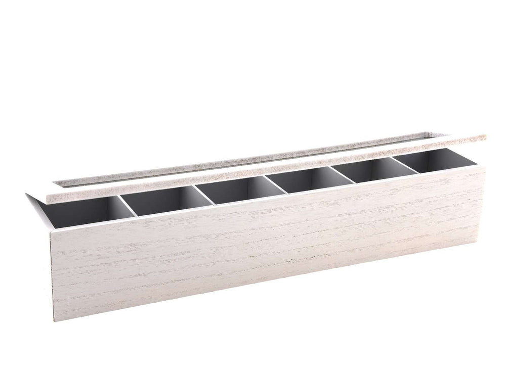 Cookinglife Theedoos - Theekist - Hout Wit - 6 vakken - met Glazen Deksel - 43 x 9 x 9 cm