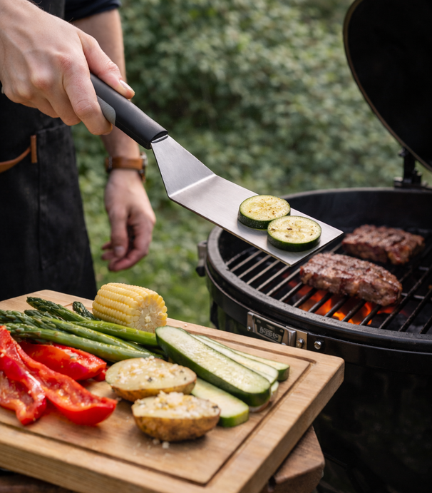 Cookinglife BBQ Spatel Fire & Flavour RVS 35 cm - Grill Spatel Zwart/Grijs