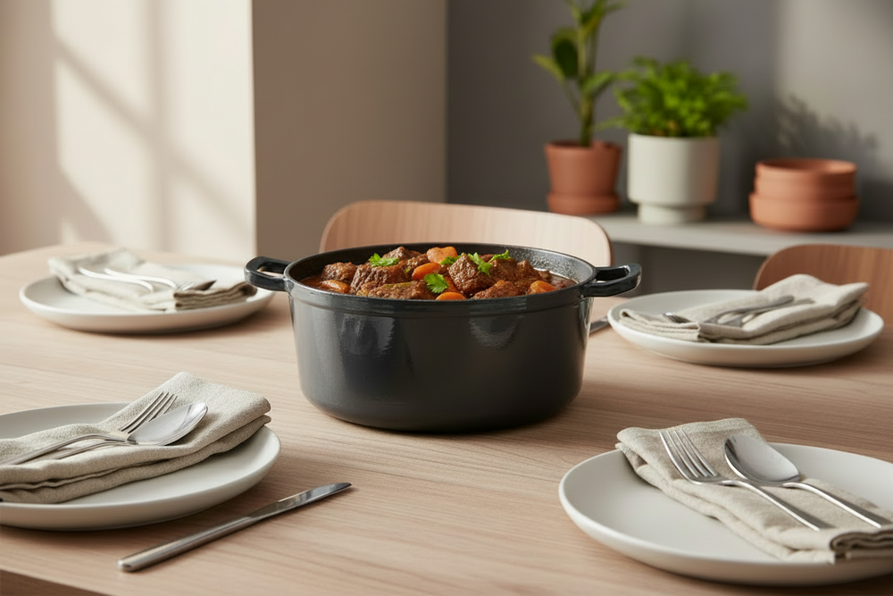 Cookinglife Braadpan met deksel - Heritage Cast - Gietijzer - Grijs - ø 28 cm / 5.1 Liter - geëmailleerde anti-aanbaklaag