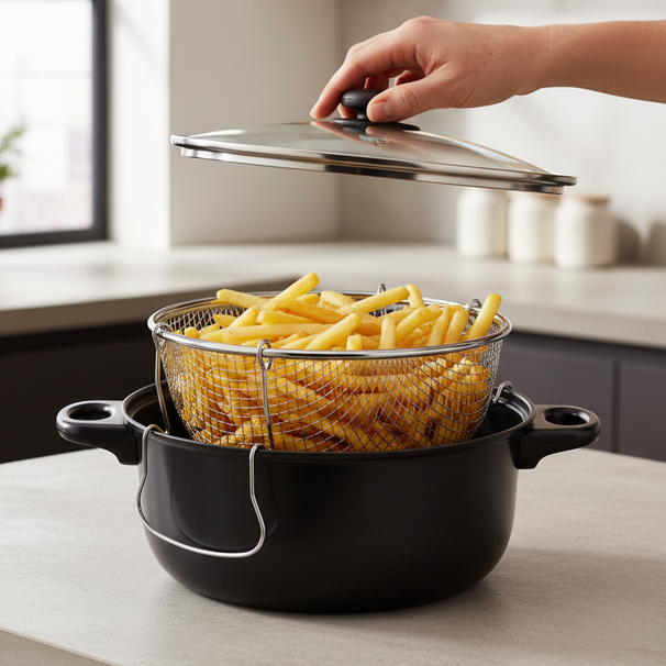Cookinglife Frituurpan met Mand en Glazen Deksel - Braadpan Ø 26 cm