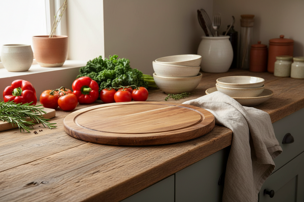 Cookinglife Snijplank Hout Acacia Pure Wood Ø 30 cm - Ronde Snijplank met Sapgeul