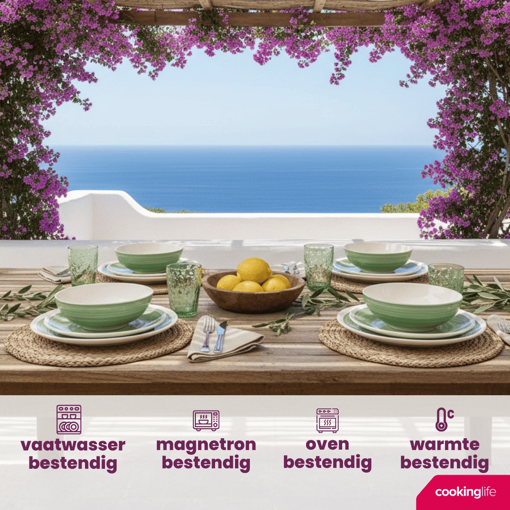 Cookinglife Serviesset Oceanico Groen 12-delig / 4 Personen - 4 dinerborden, 4 ontbijtborden en 4 kommen