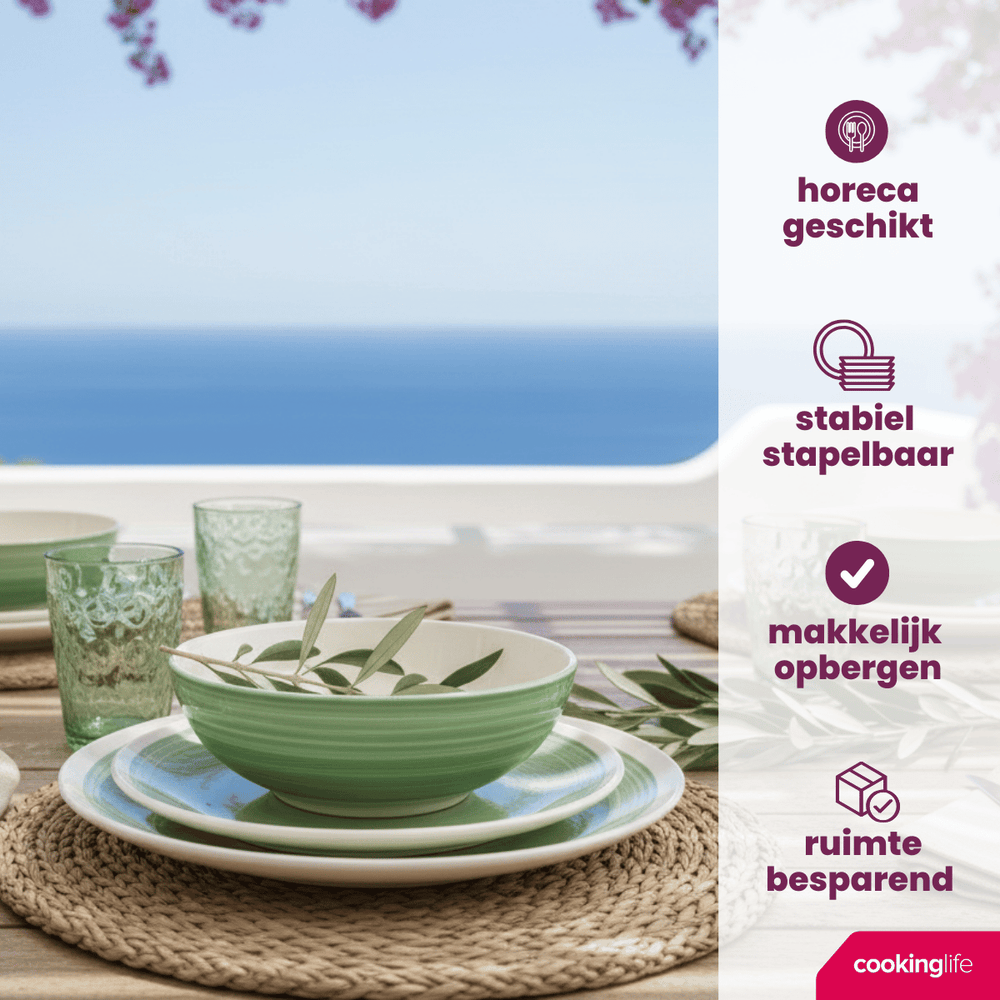 Cookinglife Serviesset Oceanico Groen 12-delig / 4 Personen - 4 dinerborden, 4 ontbijtborden en 4 kommen