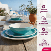 Cookinglife Serviesset Oceanico Turquoise 12-delig / 4 Personen - 4 dinerborden, 4 ontbijtborden en 4 kommen
