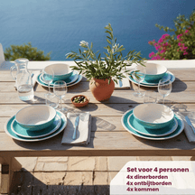 Cookinglife Serviesset Oceanico Turquoise 12-delig / 4 Personen - 4 dinerborden, 4 ontbijtborden en 4 kommen