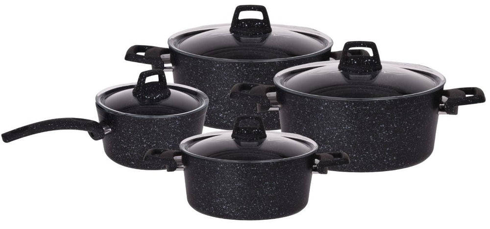 Pannenset Black Speckle 4-Delig - Aluminium - Kookpan ø 20, 22, 24 cm & Steelpan ø 18 cm - Geschikt voor alle warmtebronnen - standaard anti-aanbaklaag - Cookinglife