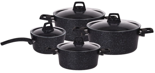 Pannenset Black Speckle 4-Delig - Aluminium - Kookpan ø 20, 22, 24 cm & Steelpan ø 18 cm - Geschikt voor alle warmtebronnen - standaard anti-aanbaklaag - Cookinglife