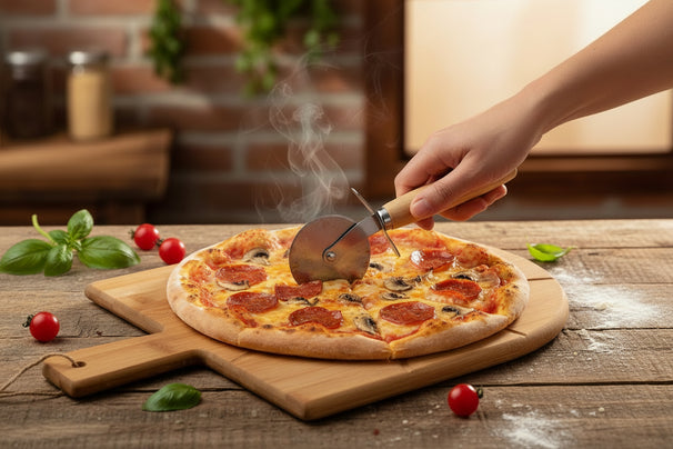 Cookinglife Pizza set Bamboe - Pizzaplank 43 x 30 cm, Pizzasnijder & Pizzames