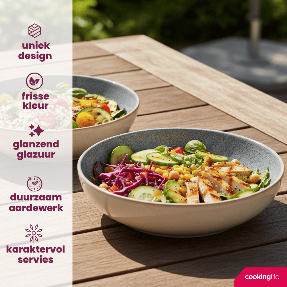 Cookinglife Diepe Borden / Pastaborden Serene Blue ø 23 cm - Aardewerk - 4 stuks