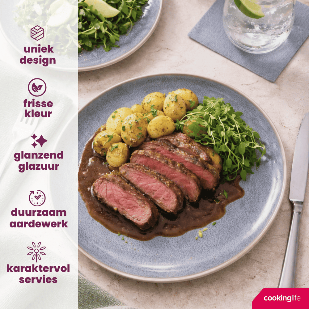 Cookinglife Dinerborden Serene Blue ø 28 cm - Aardewerk - 4 stuks