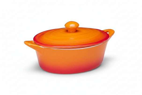 Cookinglife Serveerpannetje met deksel Oranje - Porselein - 16.5 x 9 cm / 600 ml
