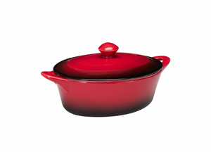 Cookinglife Serveerpannetje met deksel Rood - Porselein - 16.5 x 9 cm / 600 ml