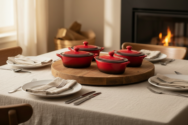 Cookinglife Serveerpannetje met deksel Rood - Porselein - 16.5 x 9 cm / 600 ml