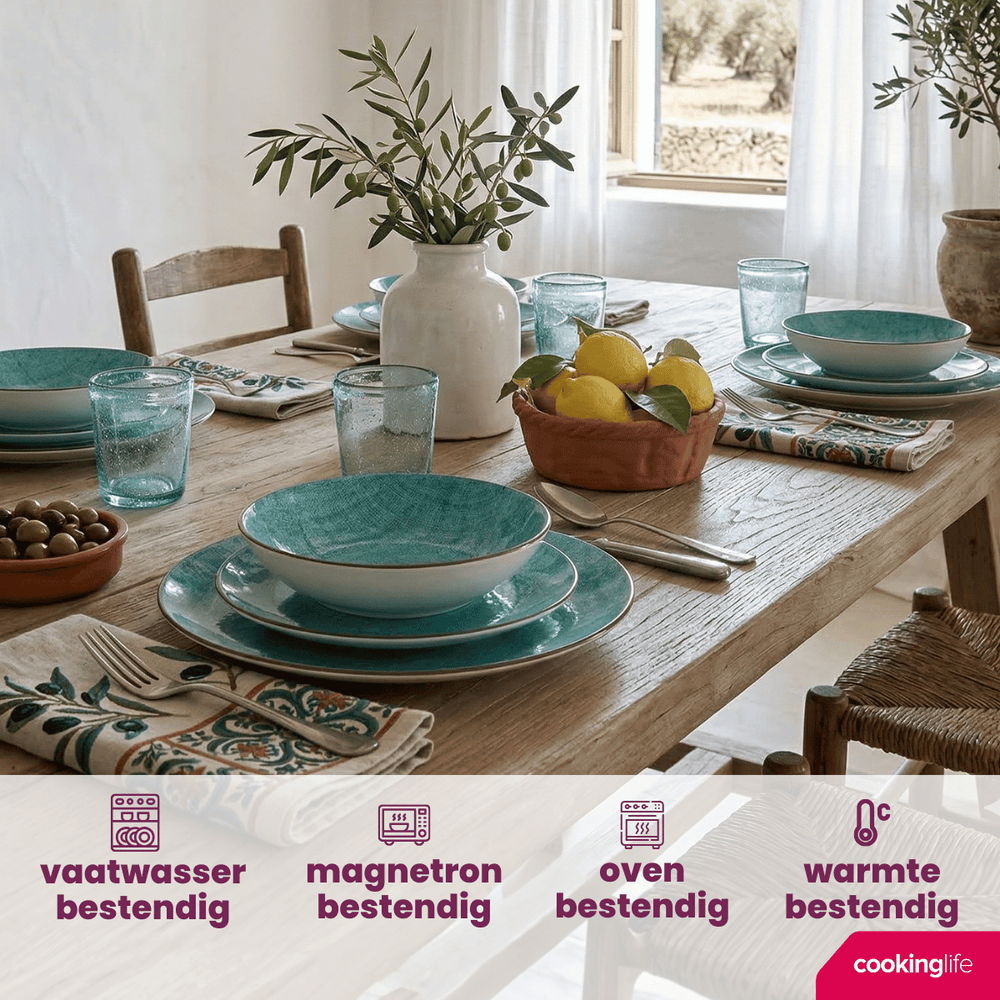 Cookinglife Serviesset Bali Porselein 24-delig / 8 personen - 8 dinerborden, 8 ontbijtborden en 8 diepe borden