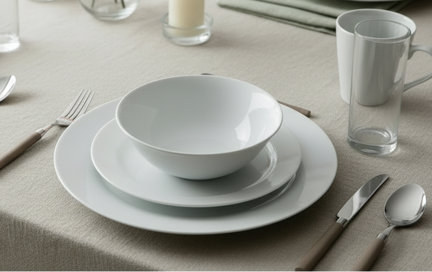 Cookinglife Serviesset  Porselein Wit 36-delig / 4 personen - 4 dinerborden, 4 ontbijtborden, 4 kommen, 4 mokken, 4 waterglazen en 4 besteksetjes